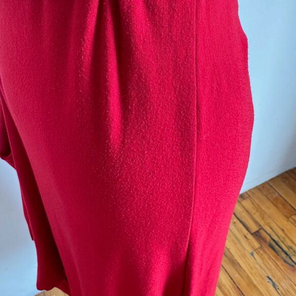 Handmade Red Jersey Asymmetrical Ruched Raw-Edge Dress - Picture 4 of 7
